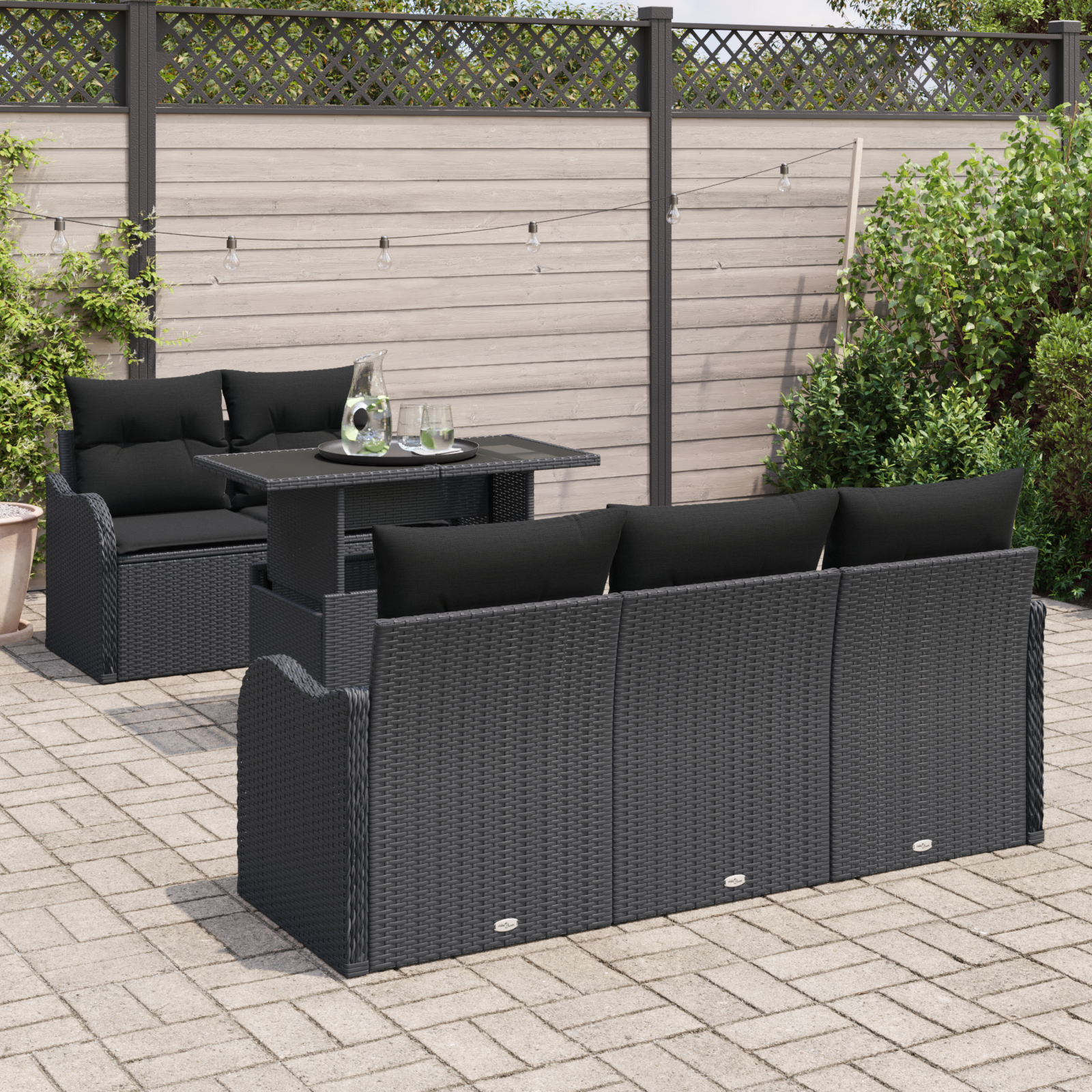 Sodo Sofų Rinkinys su pagalve 6 pcs Juoda Poli ratanas