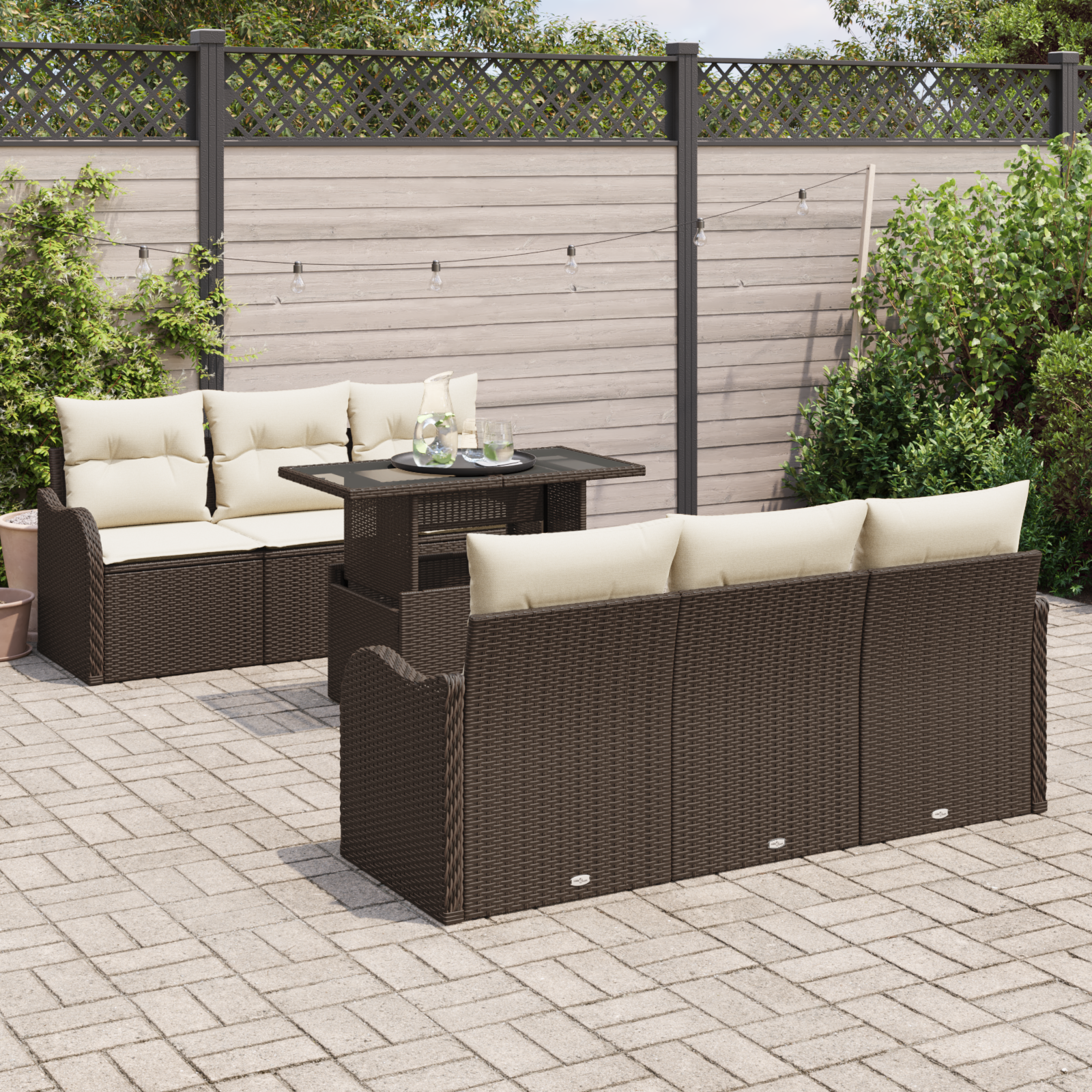 7 dalių sodininkų sofa komplektas su pagalvėlėmis ruda poli ratanas