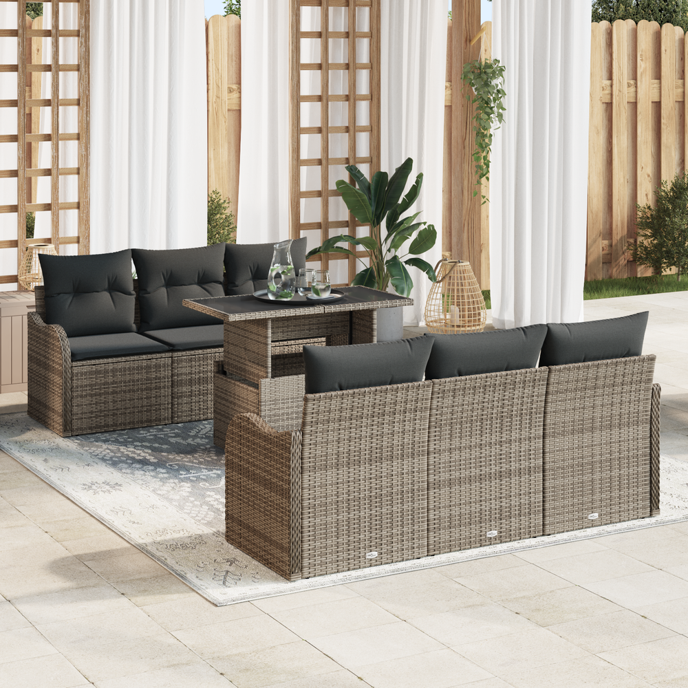 7-piece garden sofa set with cushions Grey Poly Rattan