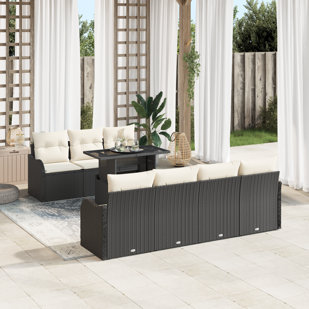 8-piece garden sofa set with cushions black poly rattan