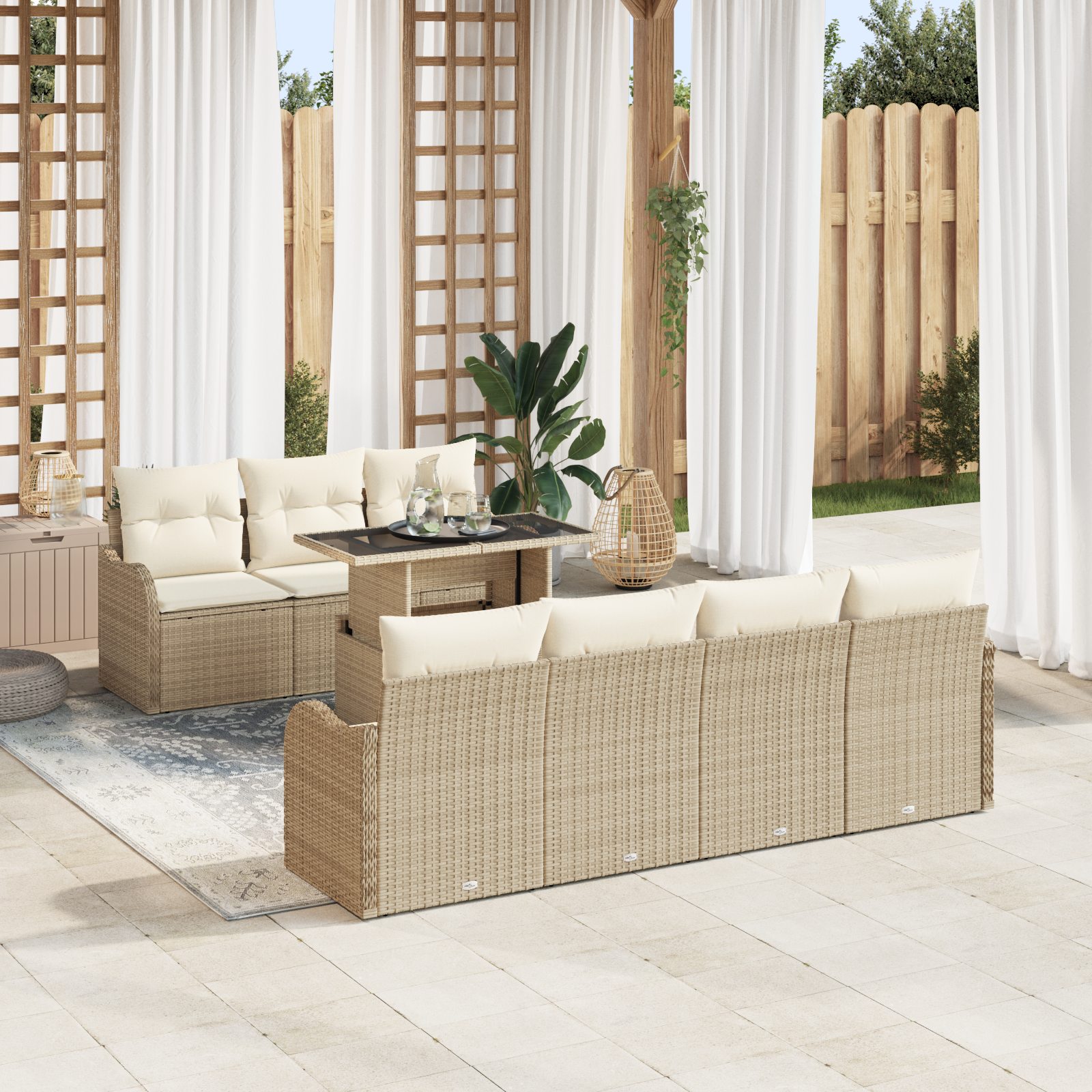 8 dalių sodo sofa komplektas su pagalvėlėmis Smėlio poliratano
