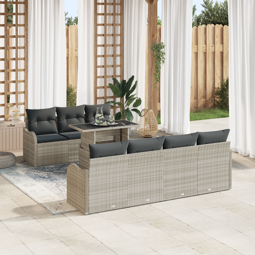 8-Piece Garden Sofa Set with Cushions Light Grey Poly Rattan