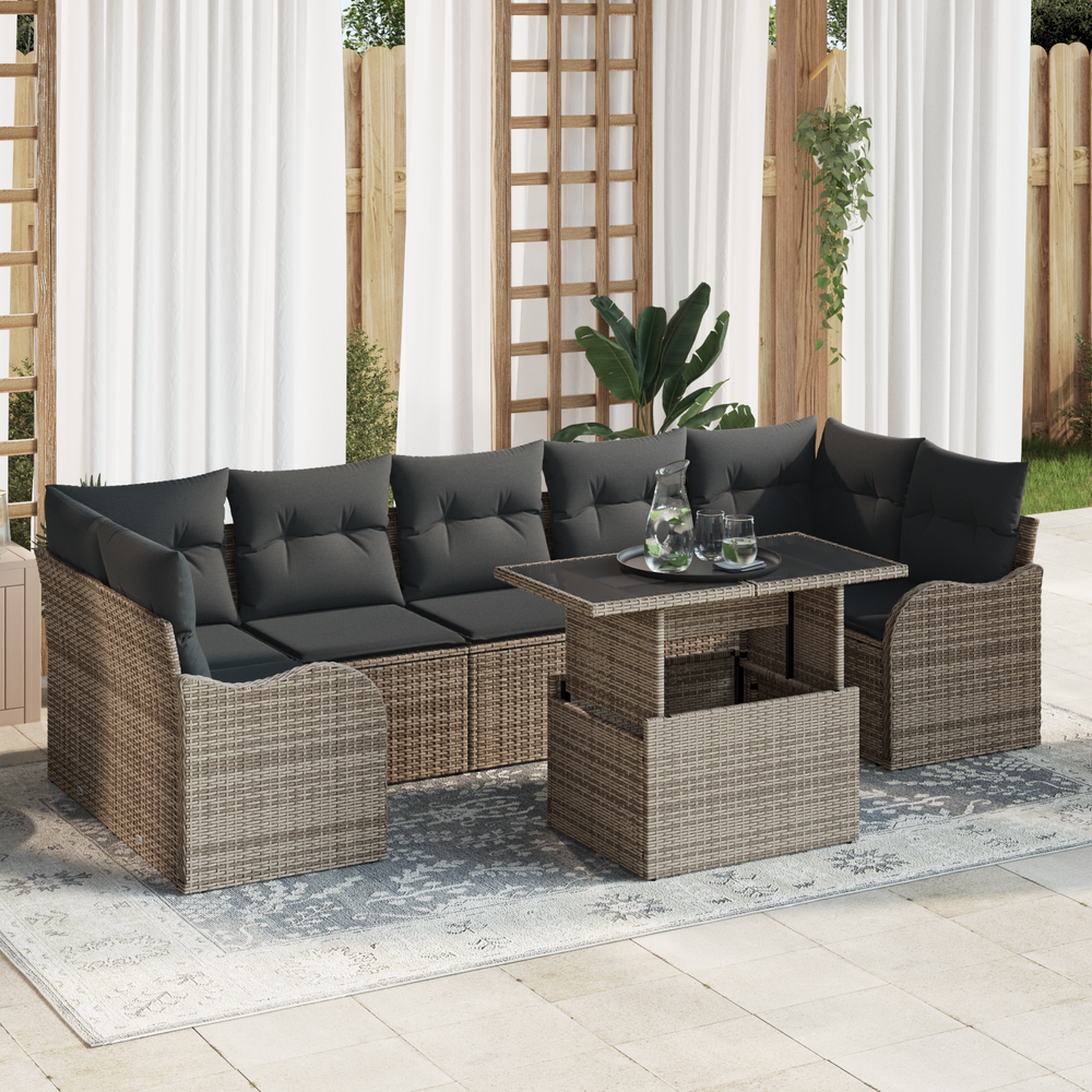 8-piece Garden Sofa Set with Cushions Grey Poly Rattan