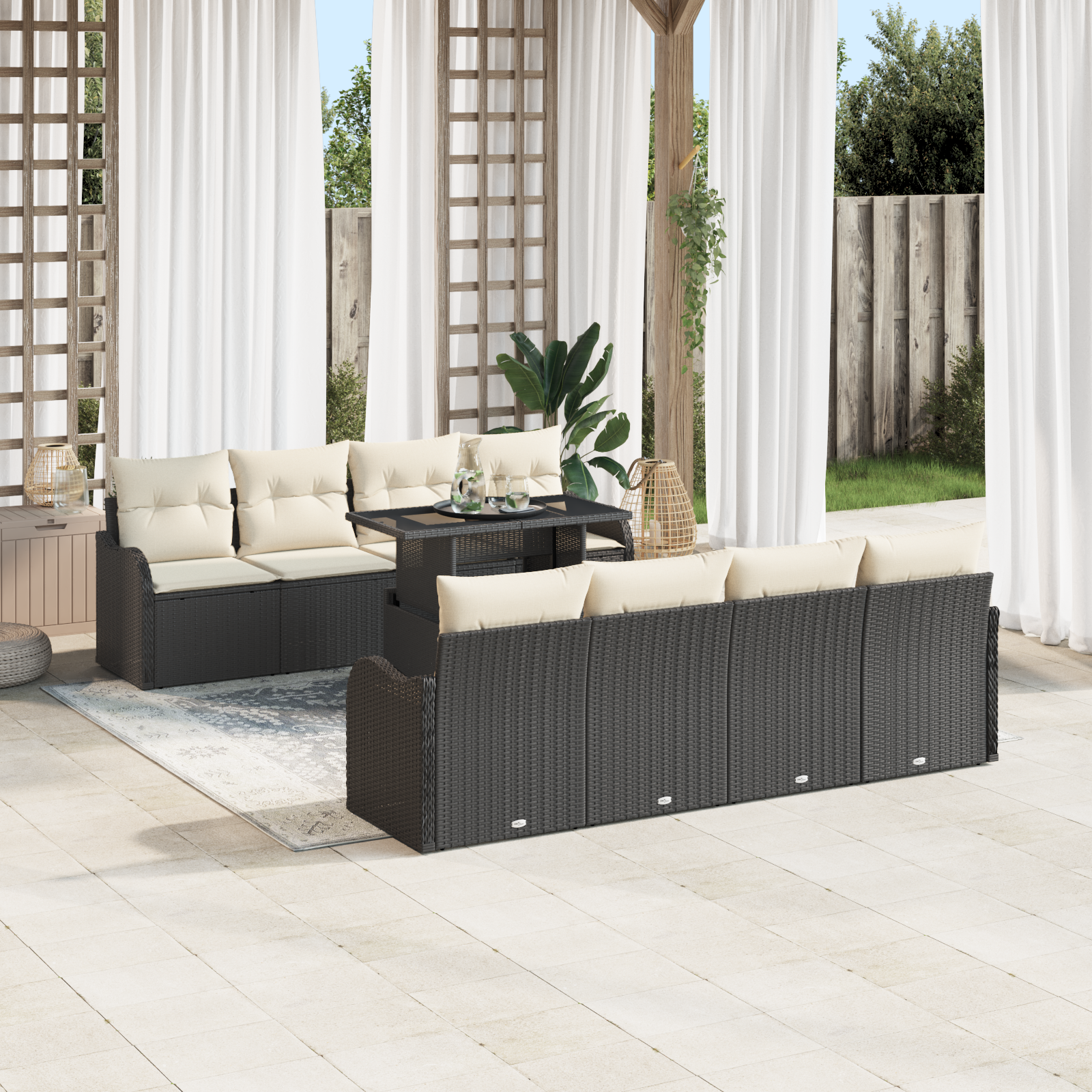10 dalių sodo sofa rinkinys su pagalvėmis juodas poli ratanas