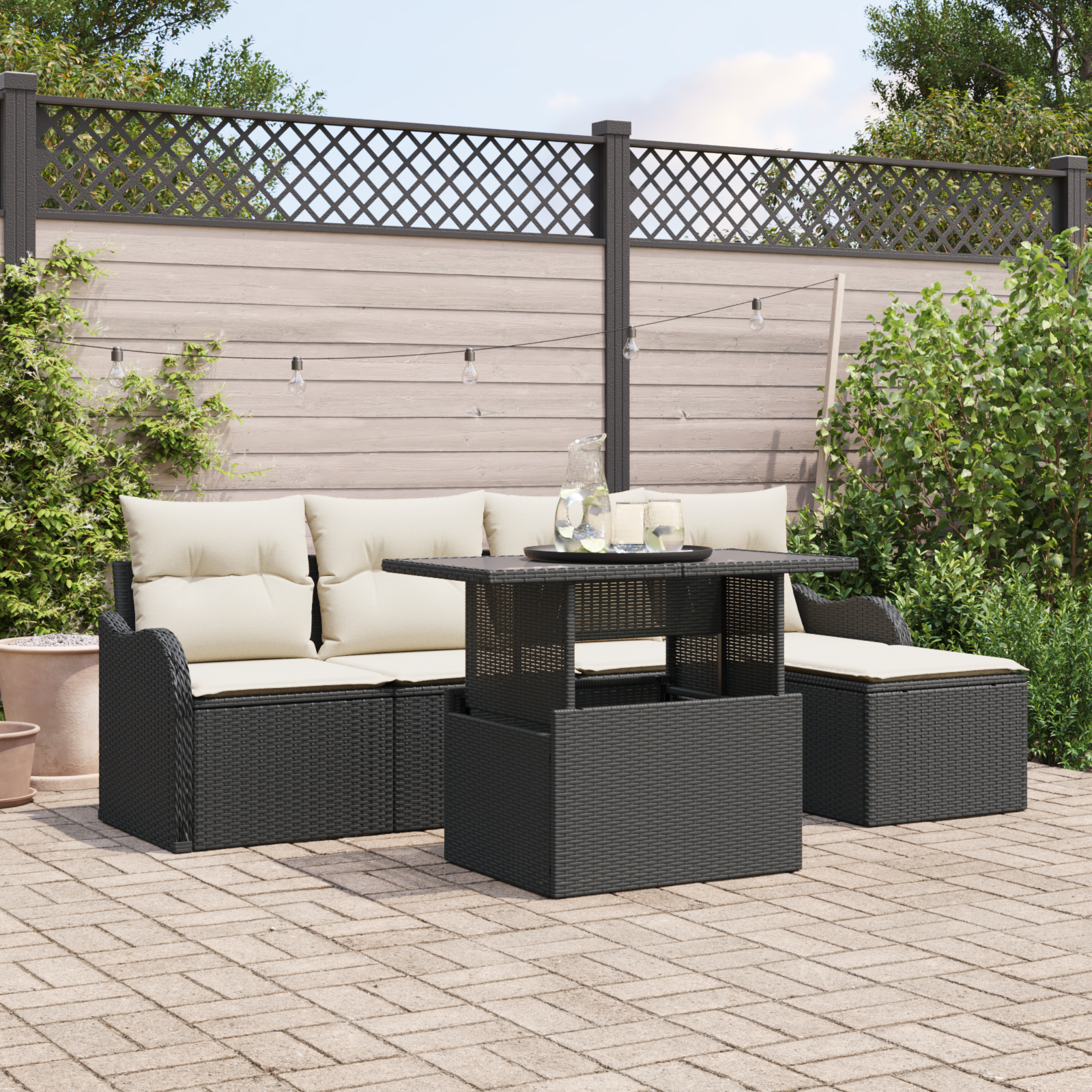 6 Piece Garden Sofa Set with Cushions Black Poly Rattan
