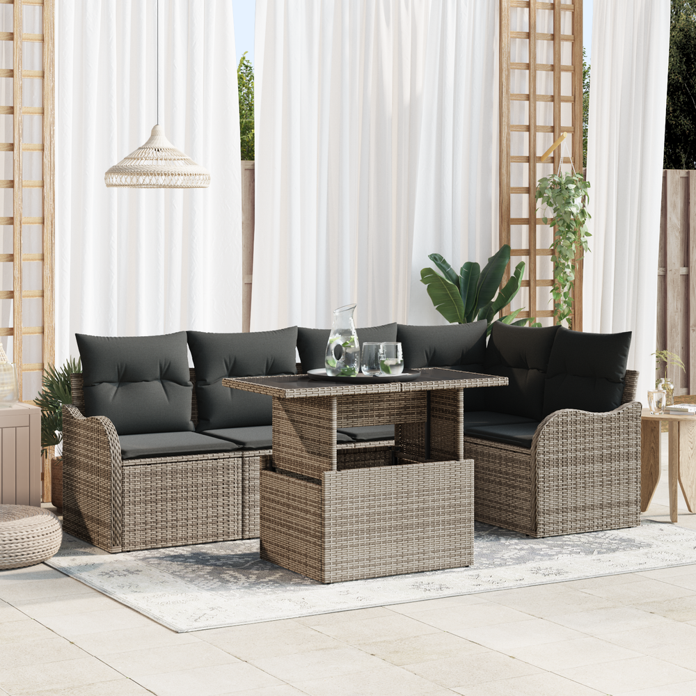 6-piece garden sofa set with cushions grey poly rattan