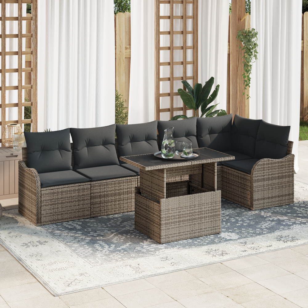 7-piece garden sofa set with cushions grey poly rattan