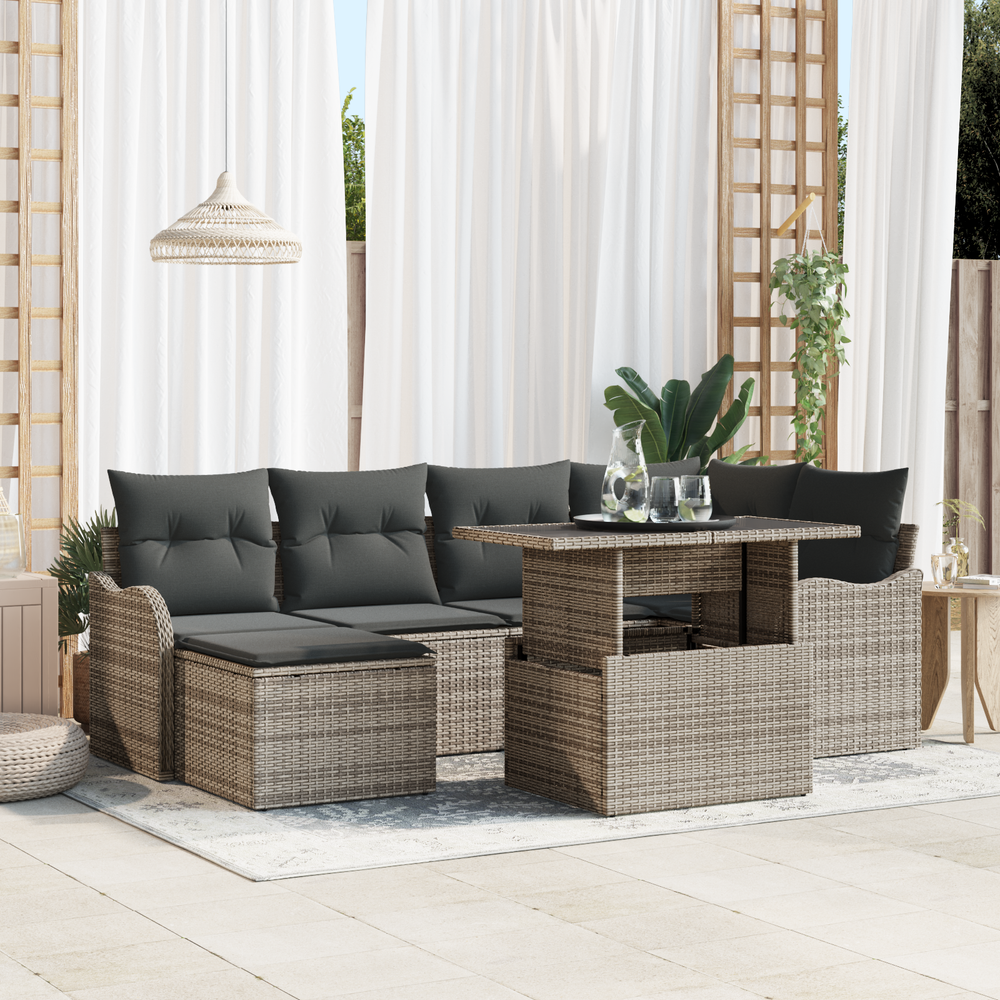 7-piece garden sofa with cushions grey poly rattan