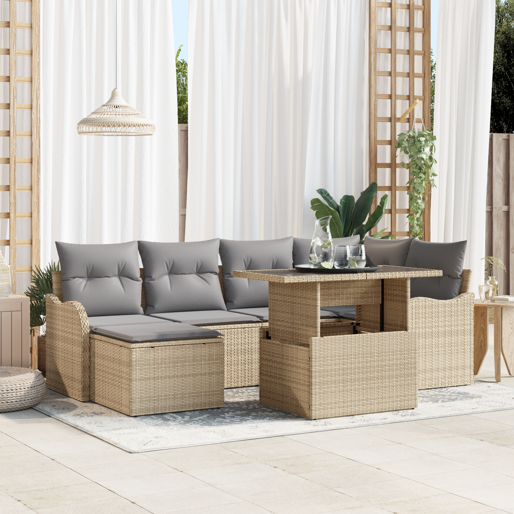 7-Piece Garden Sofa with Cushions Sand Poly Rattan