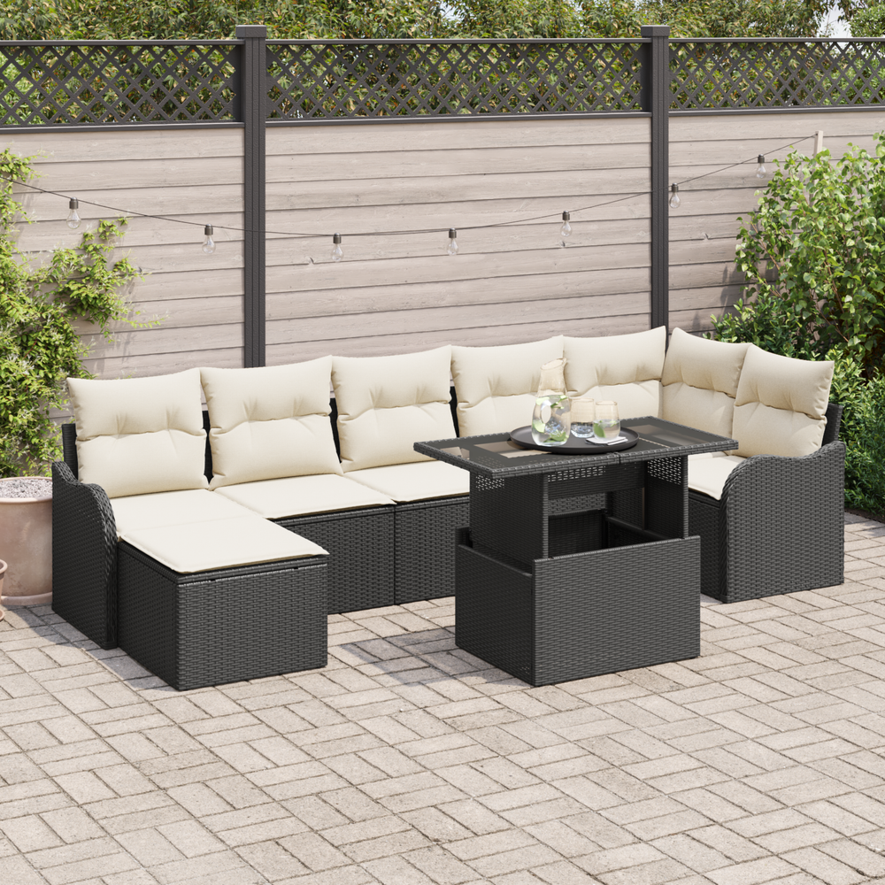 8-Piece Garden Sofa Set with Cushions Black Poly Rattan