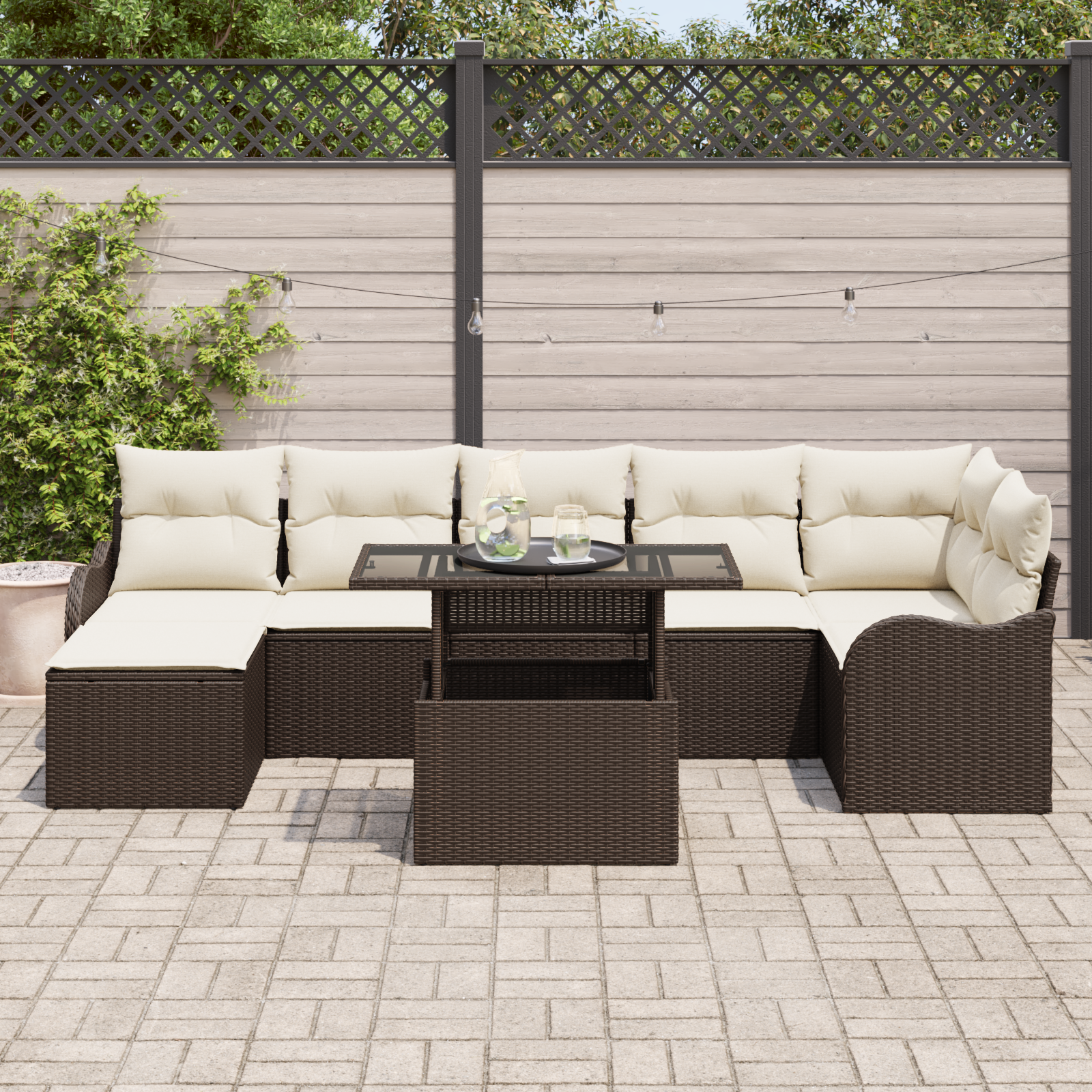 8-piece garden sofa set with cushions brown poly rattan