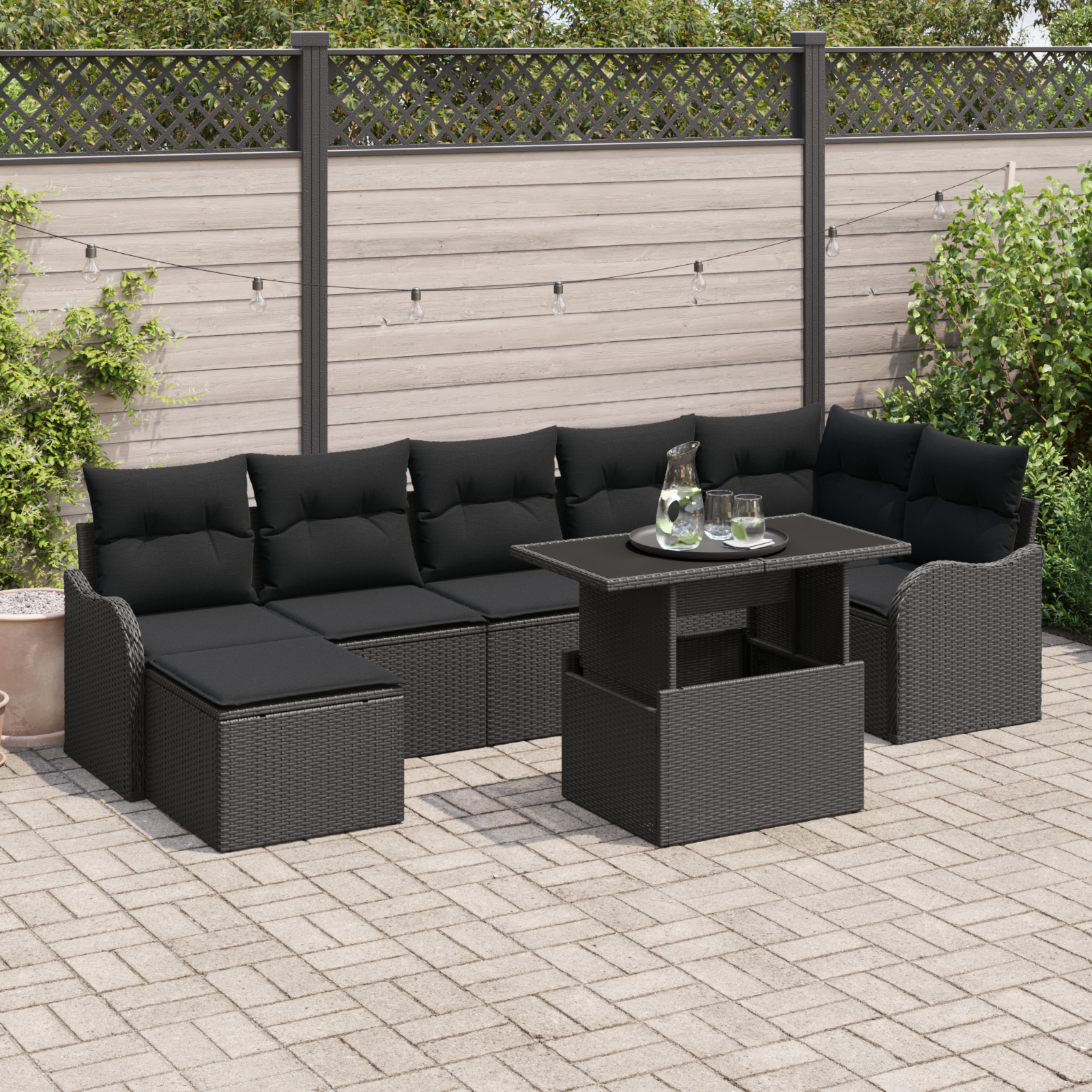 Sodo Sofų Rinkinys su pagalve 8 pcs Juoda Poli ratanas