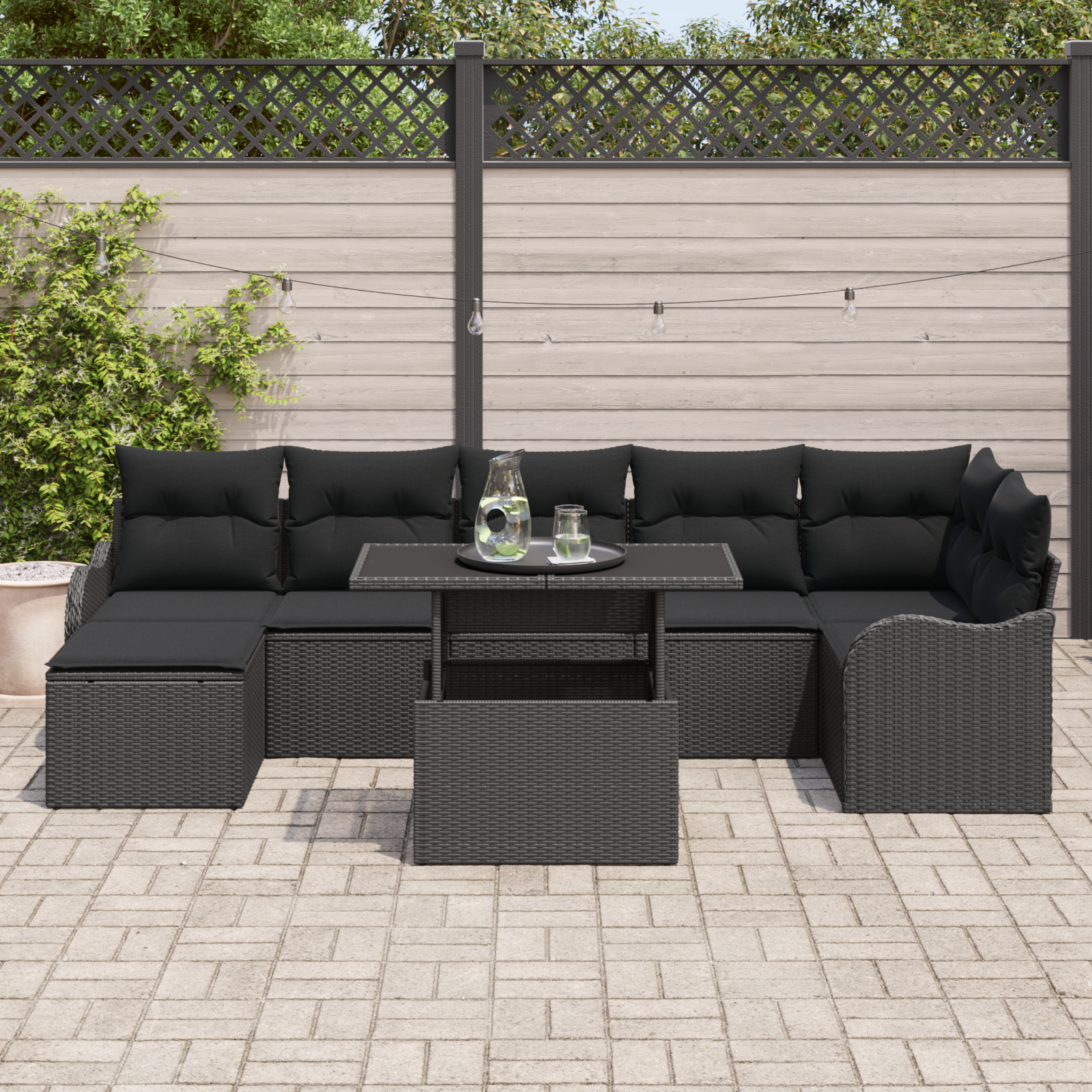 Sodo Sofų Rinkinys su pagalve 8 pcs Juoda Poli ratanas