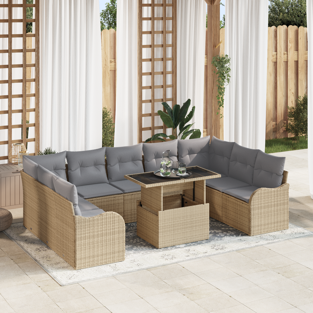 10-piece garden sofa set with cushions sand poly rattan
