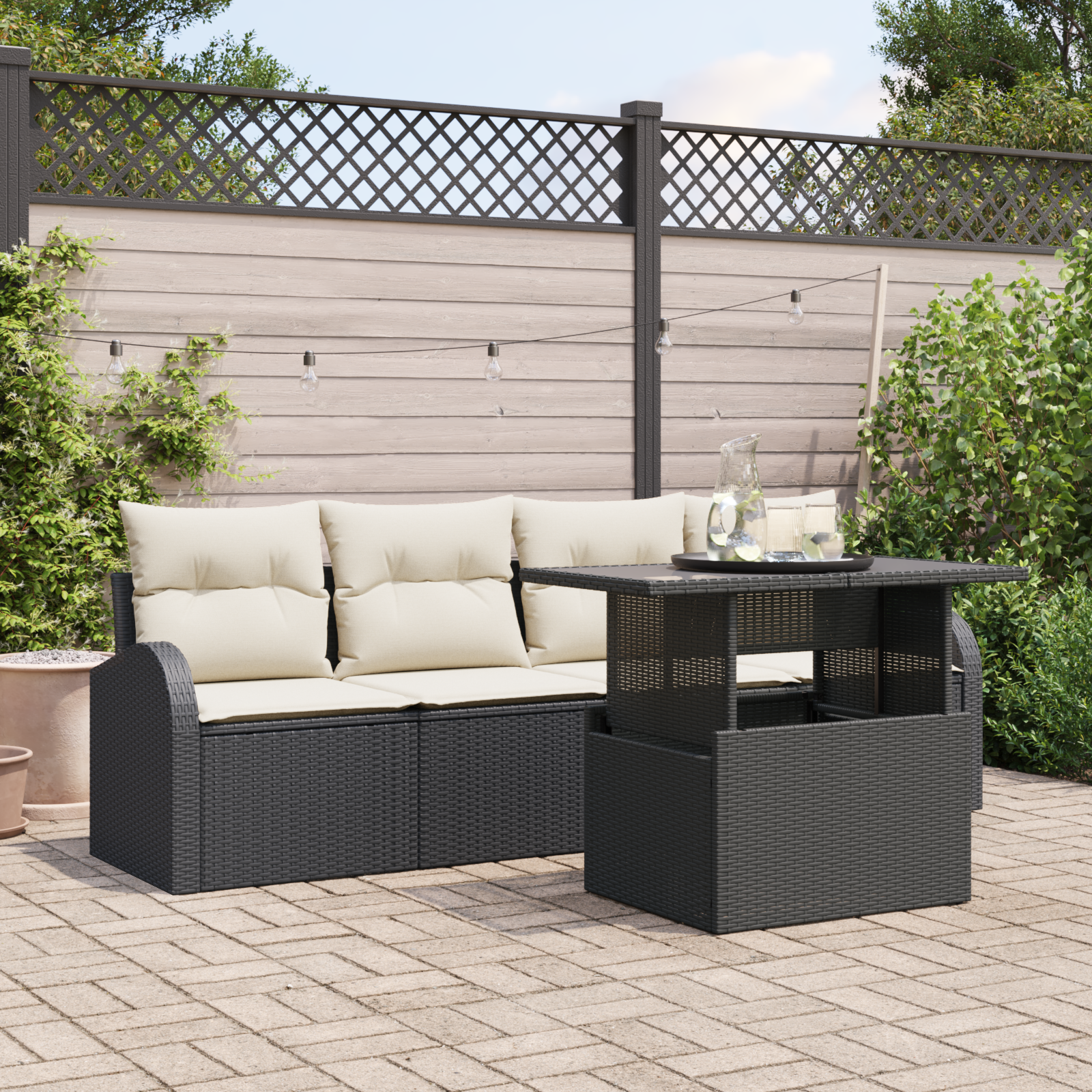 5 dalių sodo sofa rinkinys su pagalvėmis juodas poli ratanas