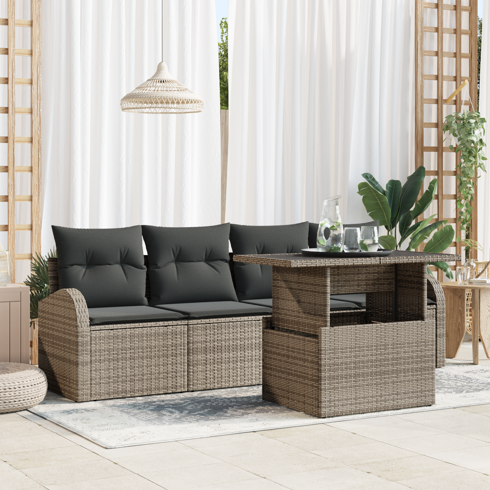 5 dalių sodo sofa rinkinys su pagalvėmis pilkas poli ratanas