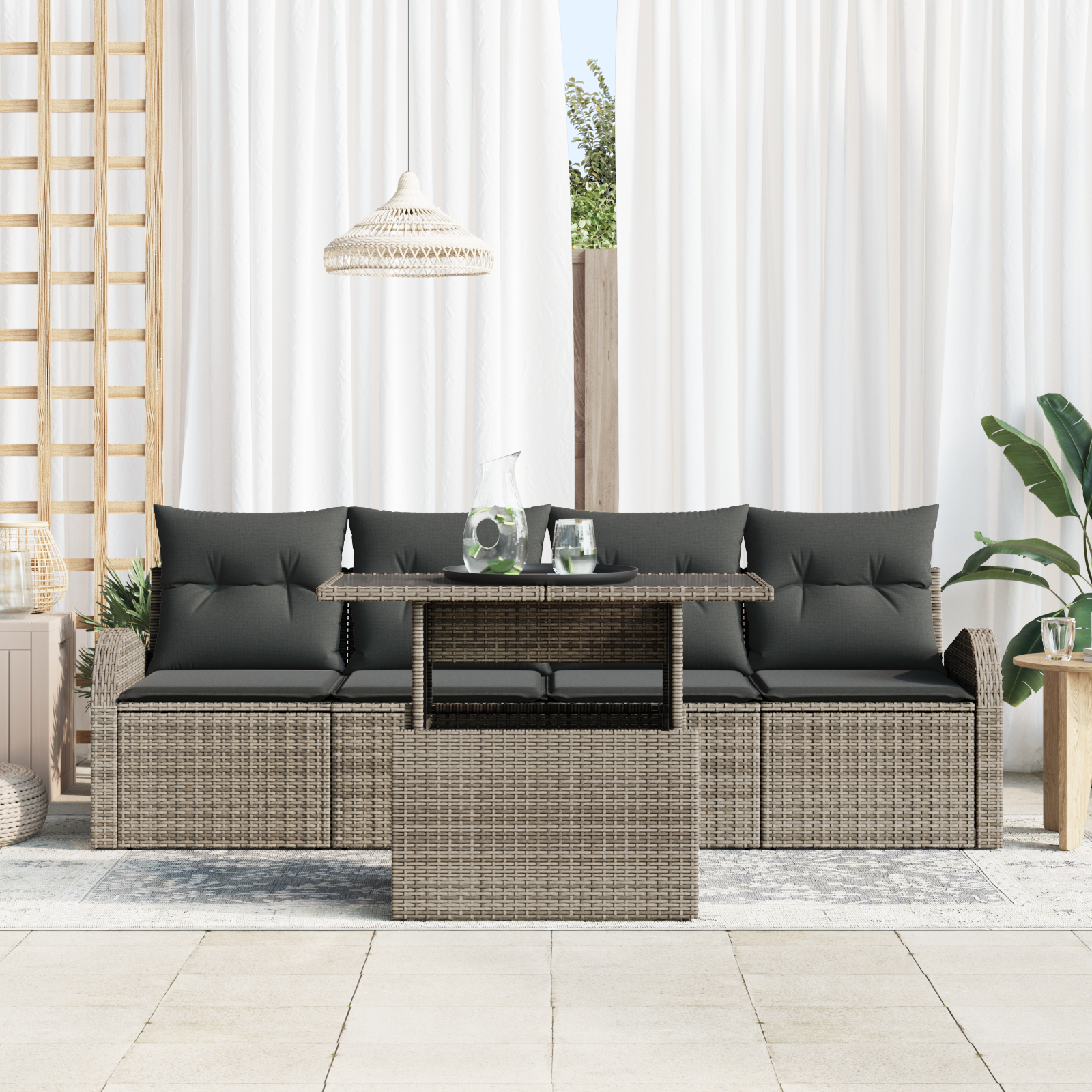 5 dalių sodo sofa rinkinys su pagalvėmis pilkas poli ratanas