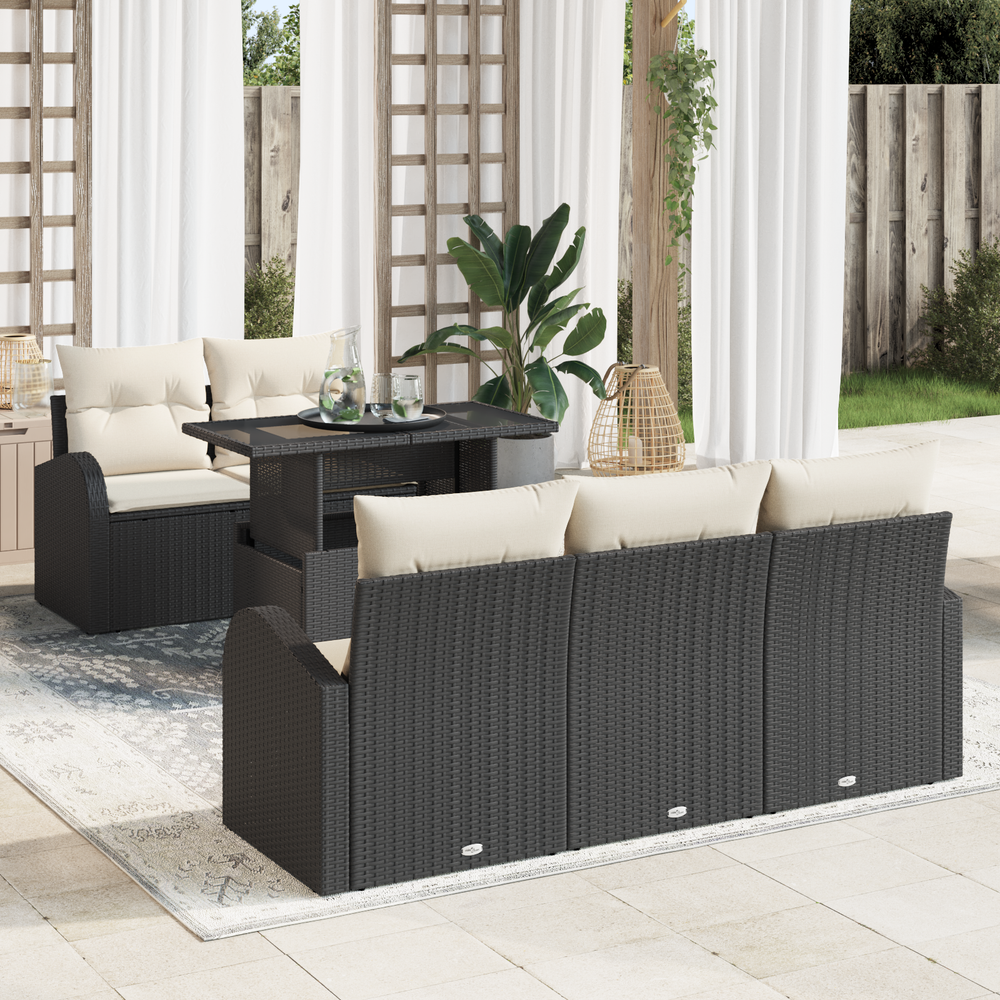 6-Piece Garden Sofa Set with Cushions Black Poly Rattan
