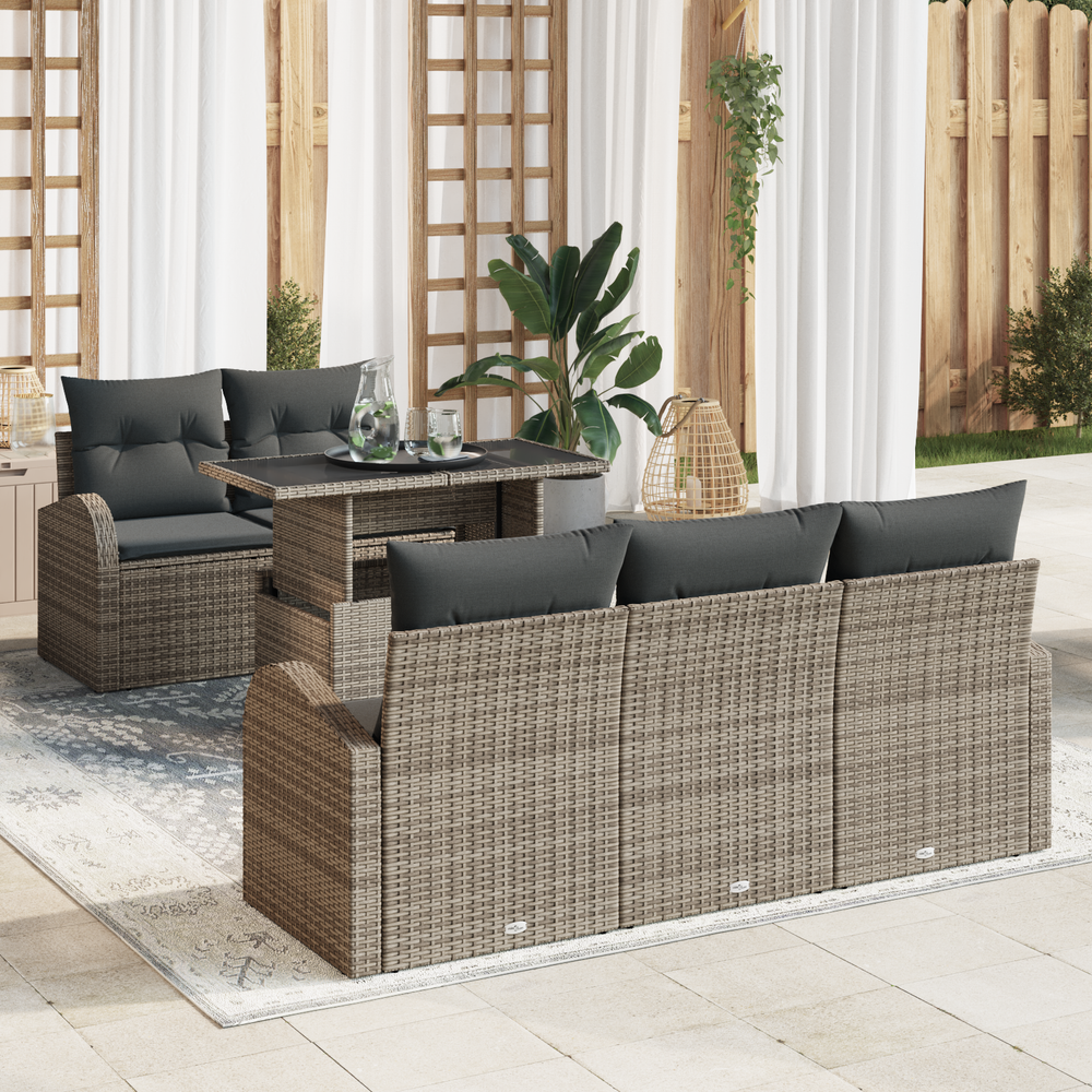 6-Piece Garden Sofa Set with Cushions Grey Poly Rattan