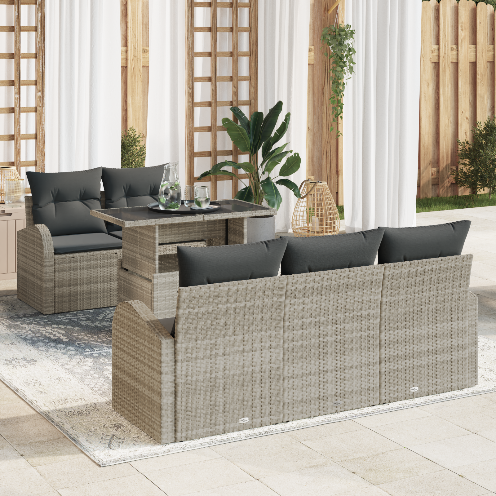 Sodo Sofų Rinkinys su pagalve 6 pcs Šviesiai pilka Poli ratanas