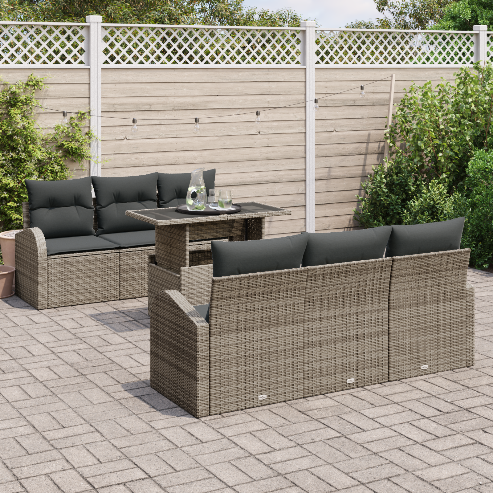 7 dalių sodo sofa komplektas su pagalvėmis pilka poli ratanas