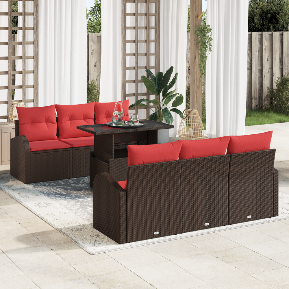 Sodo Sofų Rinkinys su pagalve 7 pcs Ruda Poli ratanas