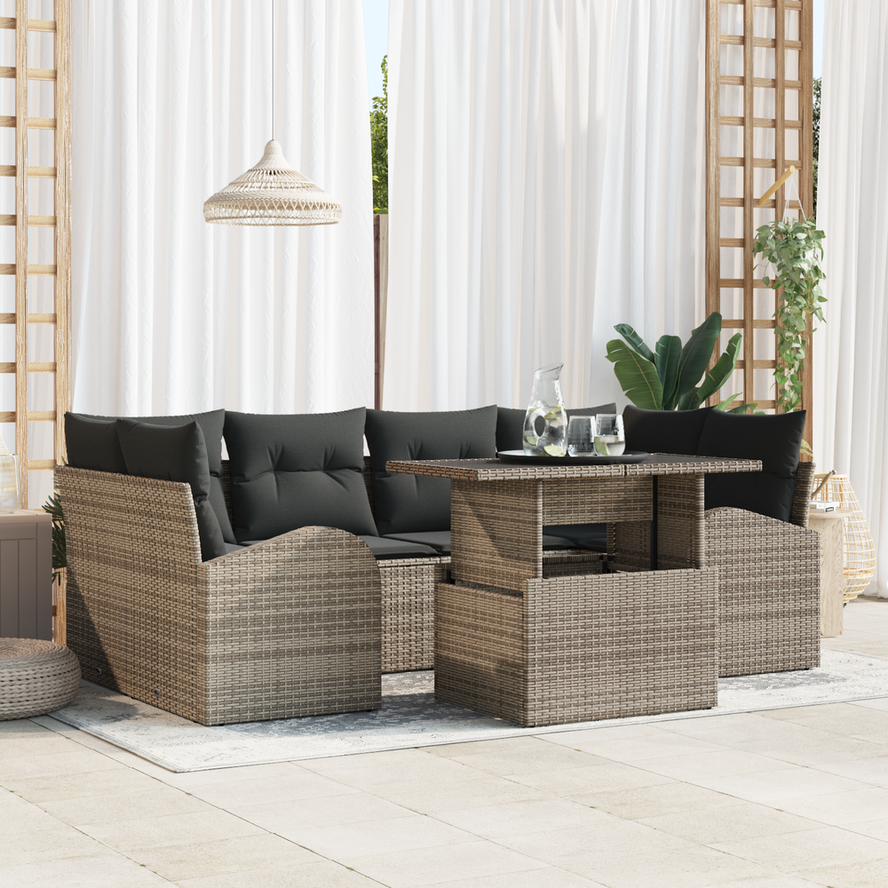 7-piece garden sofa set with cushions in grey poly rattan