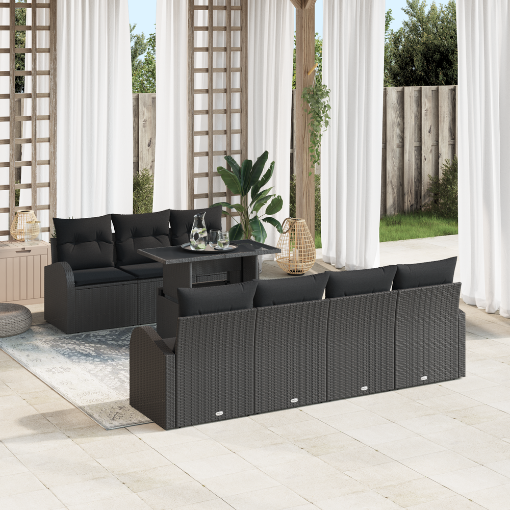 8-Piece Garden Sofa Set with Cushions Black Poly Rattan