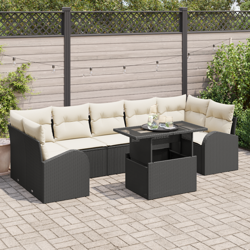 8-piece garden sofa set with cushions black poly rattan