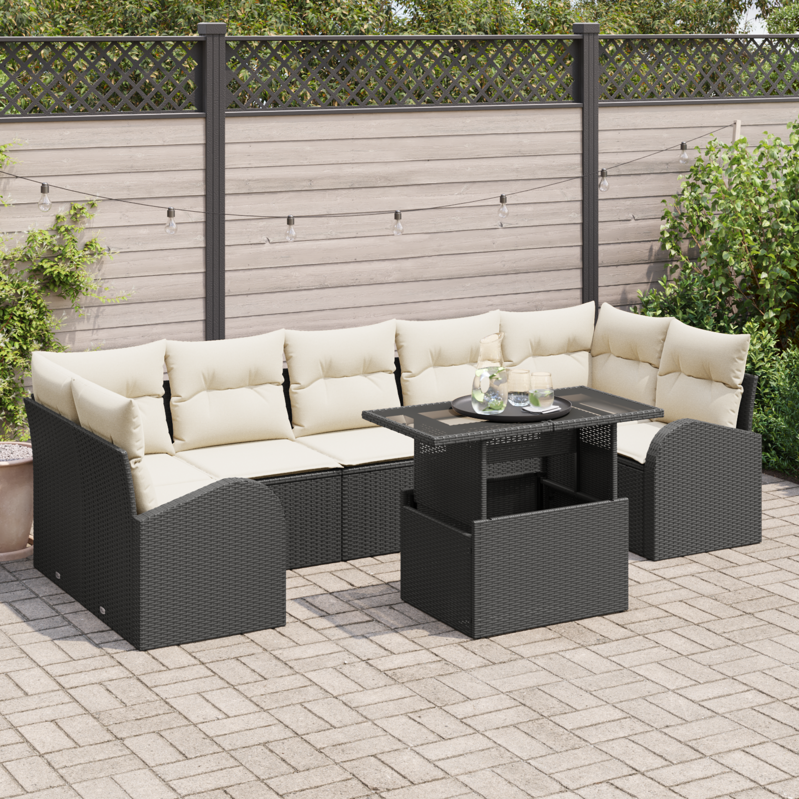 8-piece garden sofa set with cushions black poly rattan