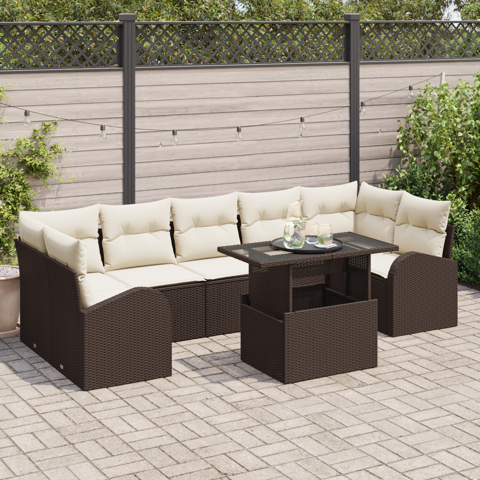 8-piece garden sofa set with cushions, brown poly rattan