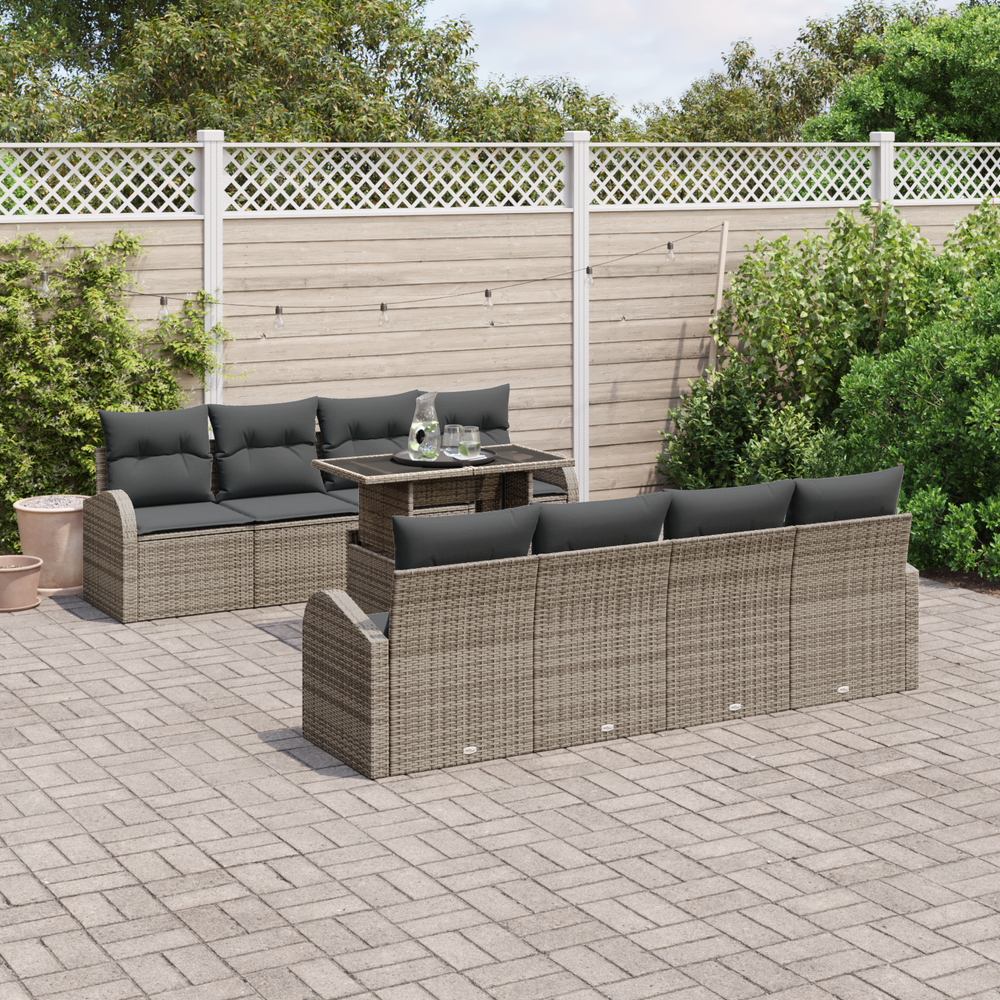 9-piece Garden Sofa Set with Cushions Grey Poly Rattan