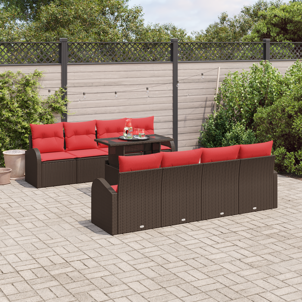 Sodo Sofų Rinkinys su pagalve 9 pcs Ruda Poli ratanas
