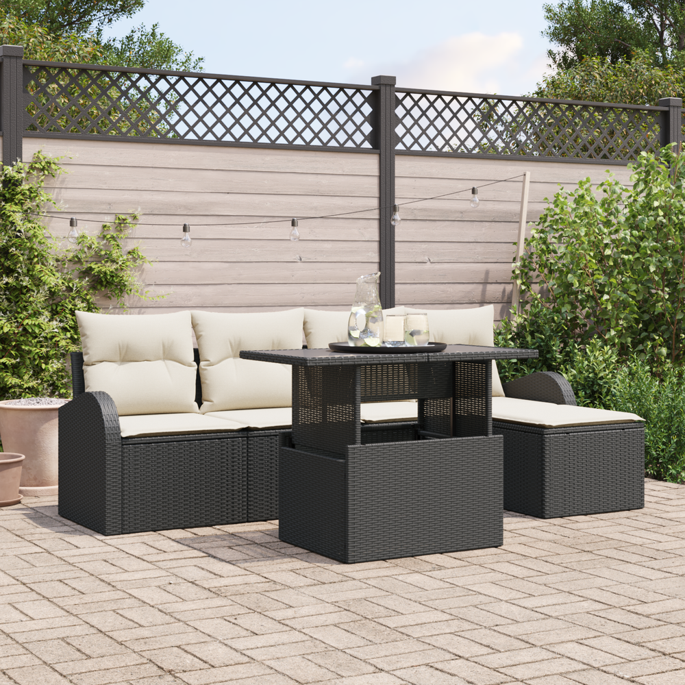 6 Piece Garden Sofa Set with Cushions Black Poly Rattan