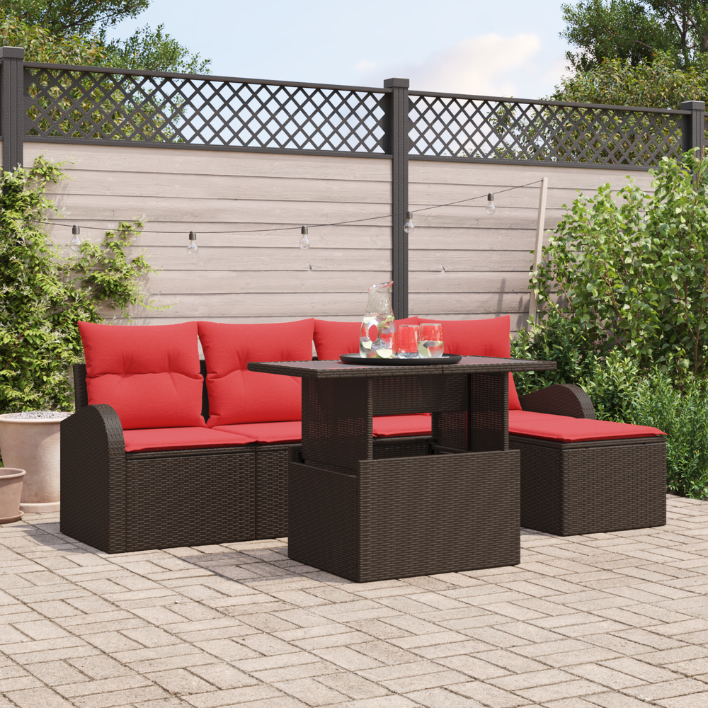 Sodo Sofų Rinkinys su pagalve 6 pcs Ruda Poli ratanas
