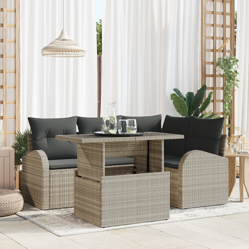 Sodo Sofų Rinkinys su pagalve 5 pcs Šviesiai pilka Poli ratanas