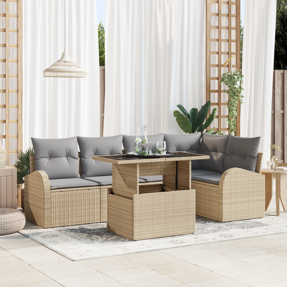 6-Piece Garden Sofa Set with Cushions Light Grey Poly Rattan