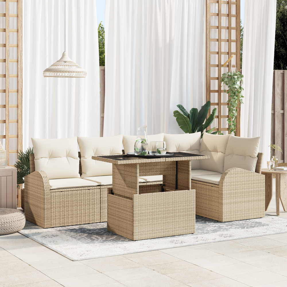 6-piece garden sofa set with cushions sand poly rattan