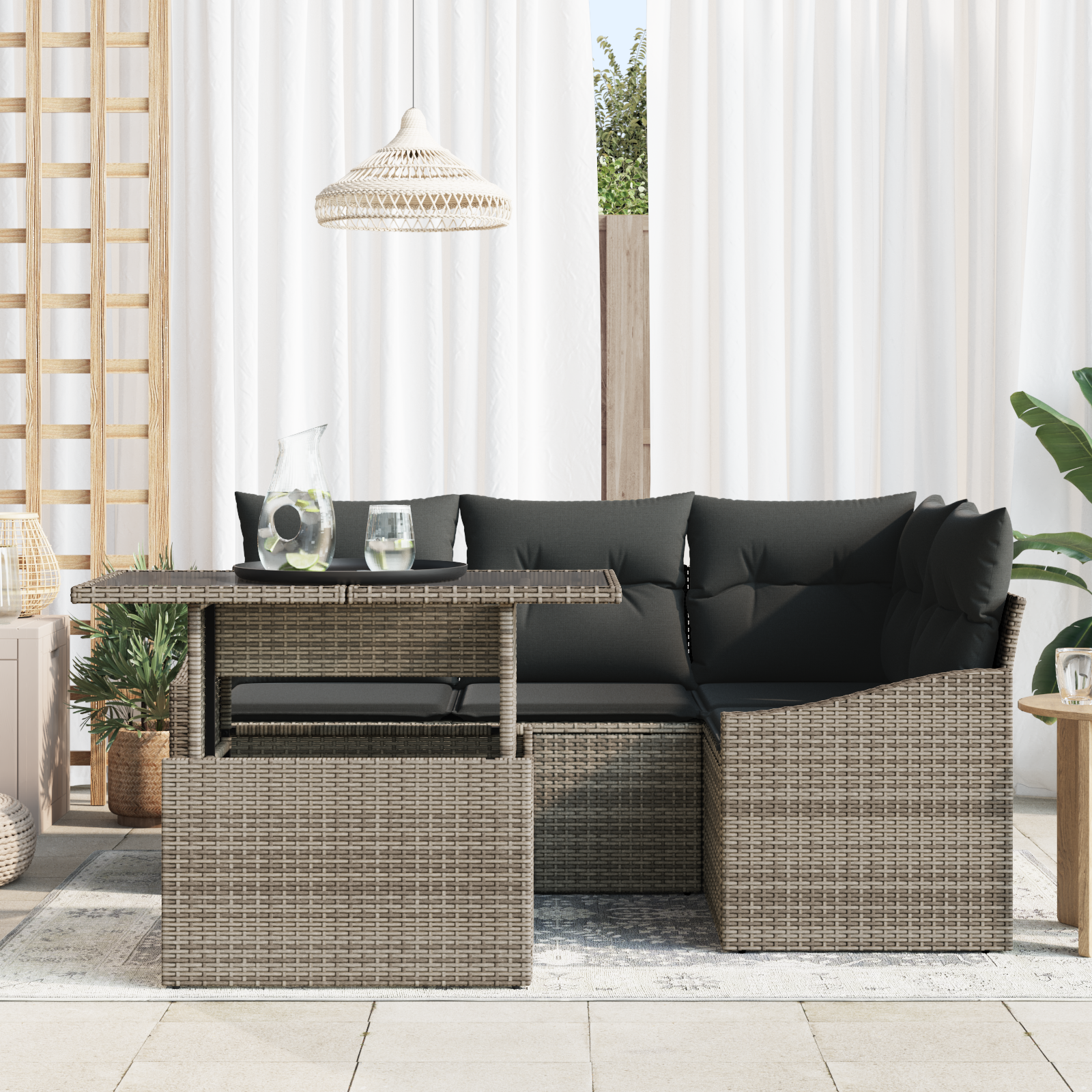 Sodo Sofų Rinkinys su pagalve su saugykla 5 pcs Pilka