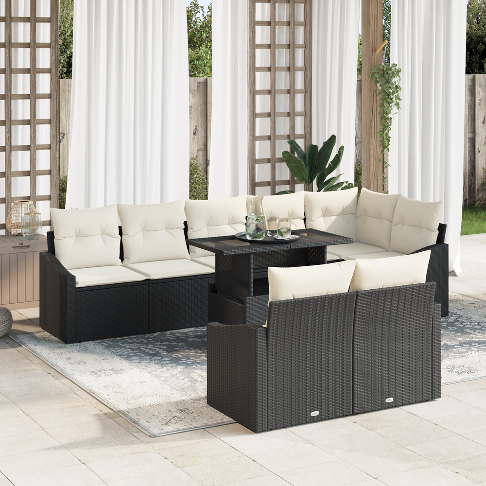 9-Piece Garden Sofa Set with Cushions Black Poly Rattan