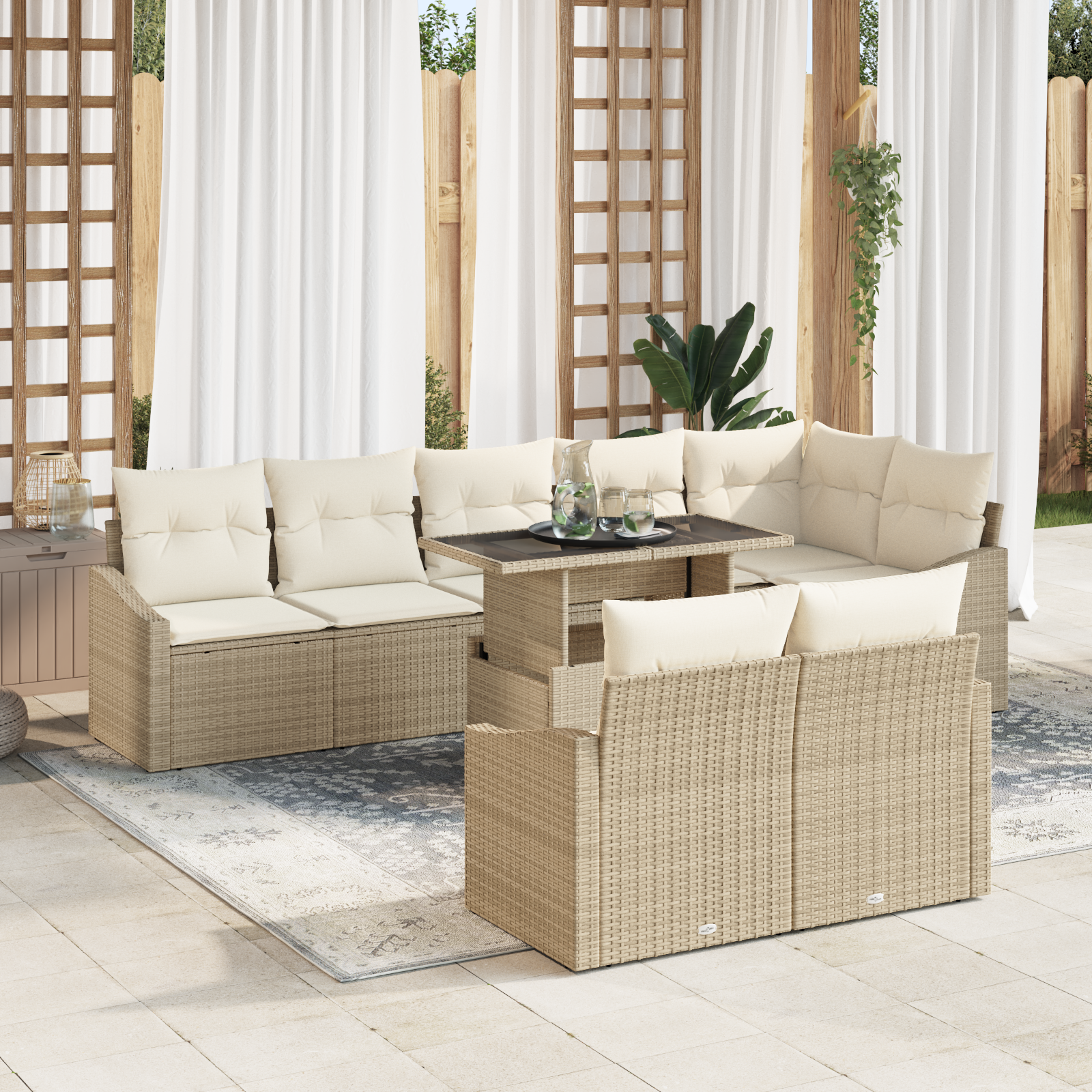 Sodo Sofų Rinkinys su pagalve 9 pcs Bežinė ir kreminė