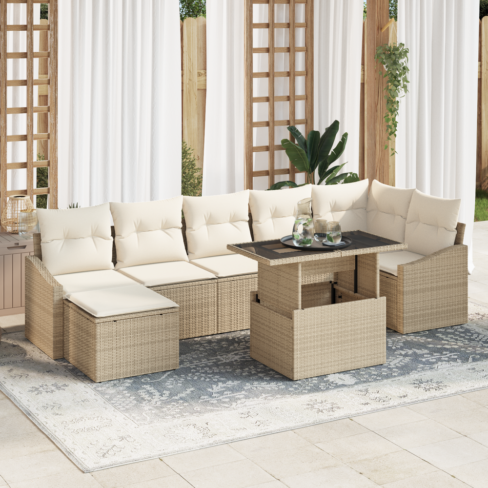 8-piece Garden Sofa Set with Cushions Sand-coloured Poly Rattan