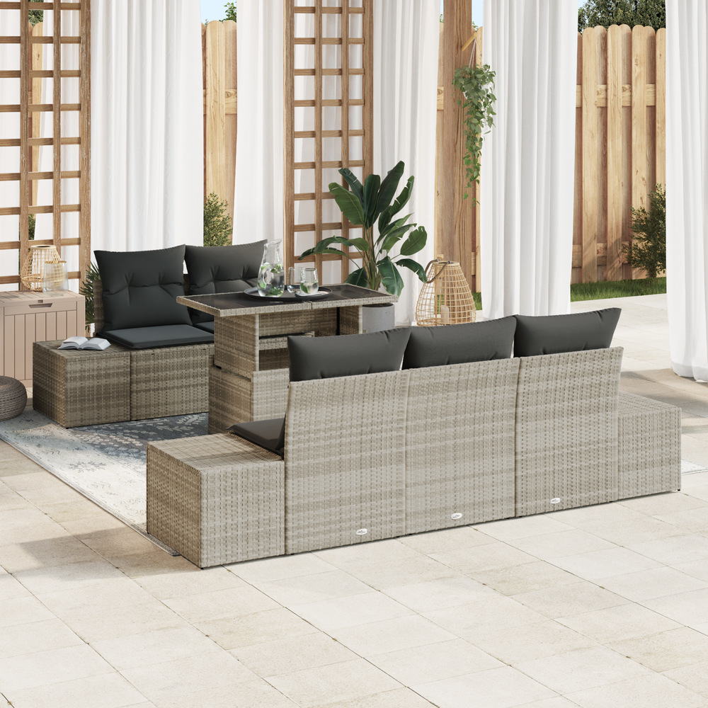 6 dalių sodo sofaset su pagalvėlėmis šviesiai pilka poli ratanas
