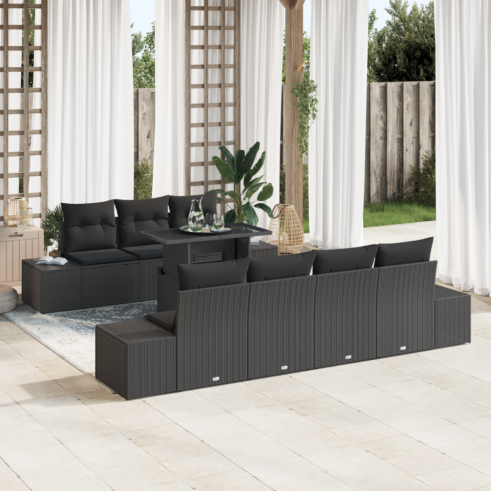 8 dalių sodo sofa komplektas su pagalvėlėmis juodas poli ratanas