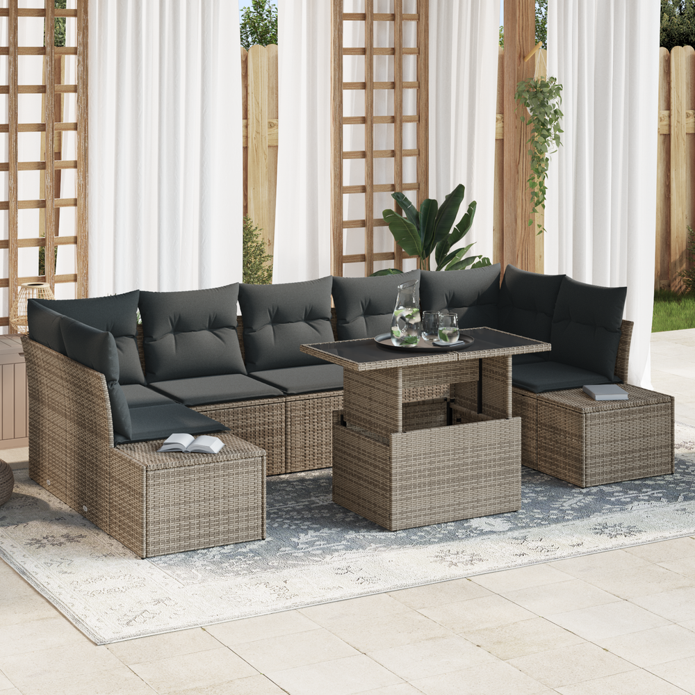 8 dalių sodo sofa rinkinys su pagalvėlėmis pilkos spalvos poli ratanas