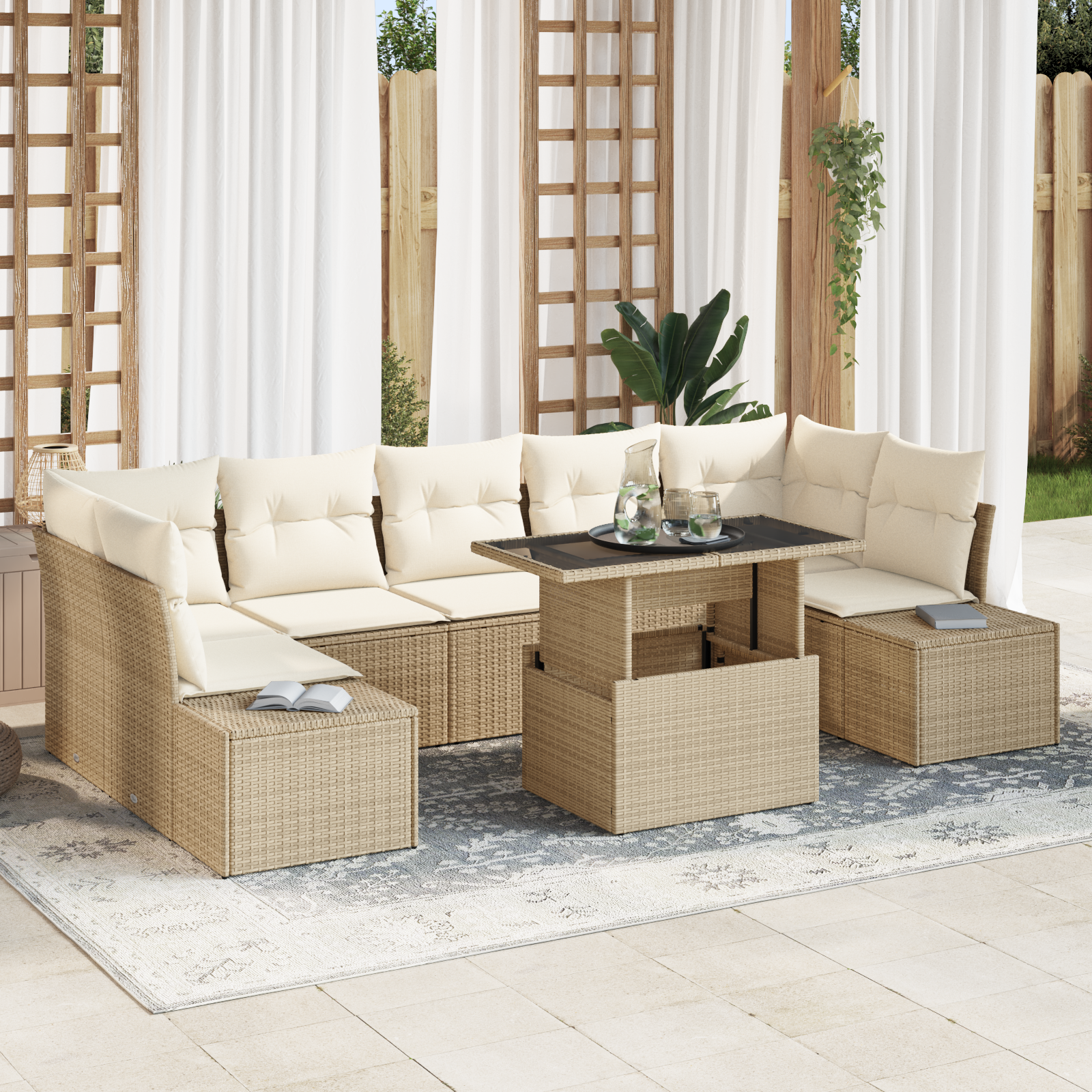 Sodo Sofų Rinkinys su pagalve 8 pcs Bežinė ir kreminė