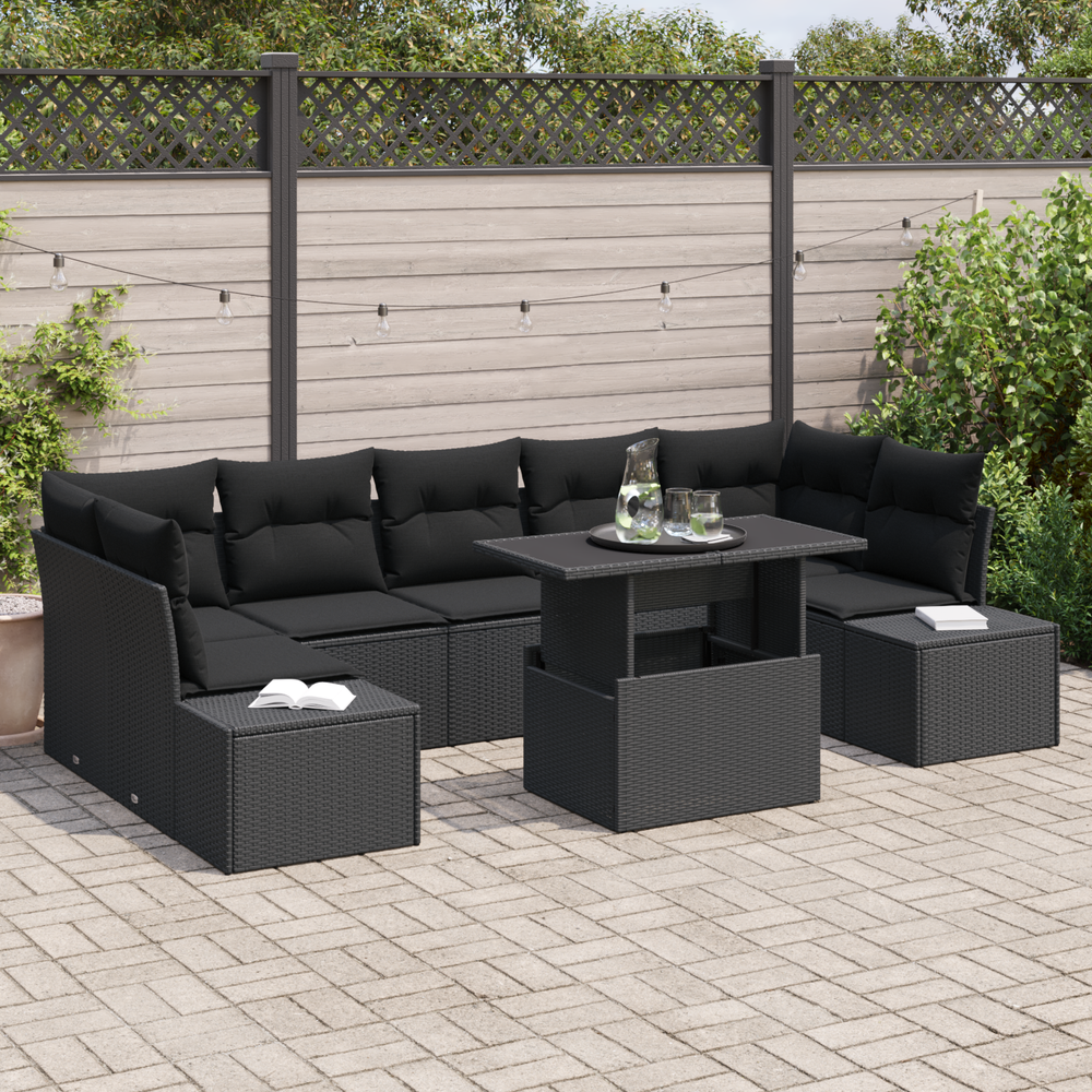 Sodo Sofų Rinkinys su pagalve 8 pcs Juoda