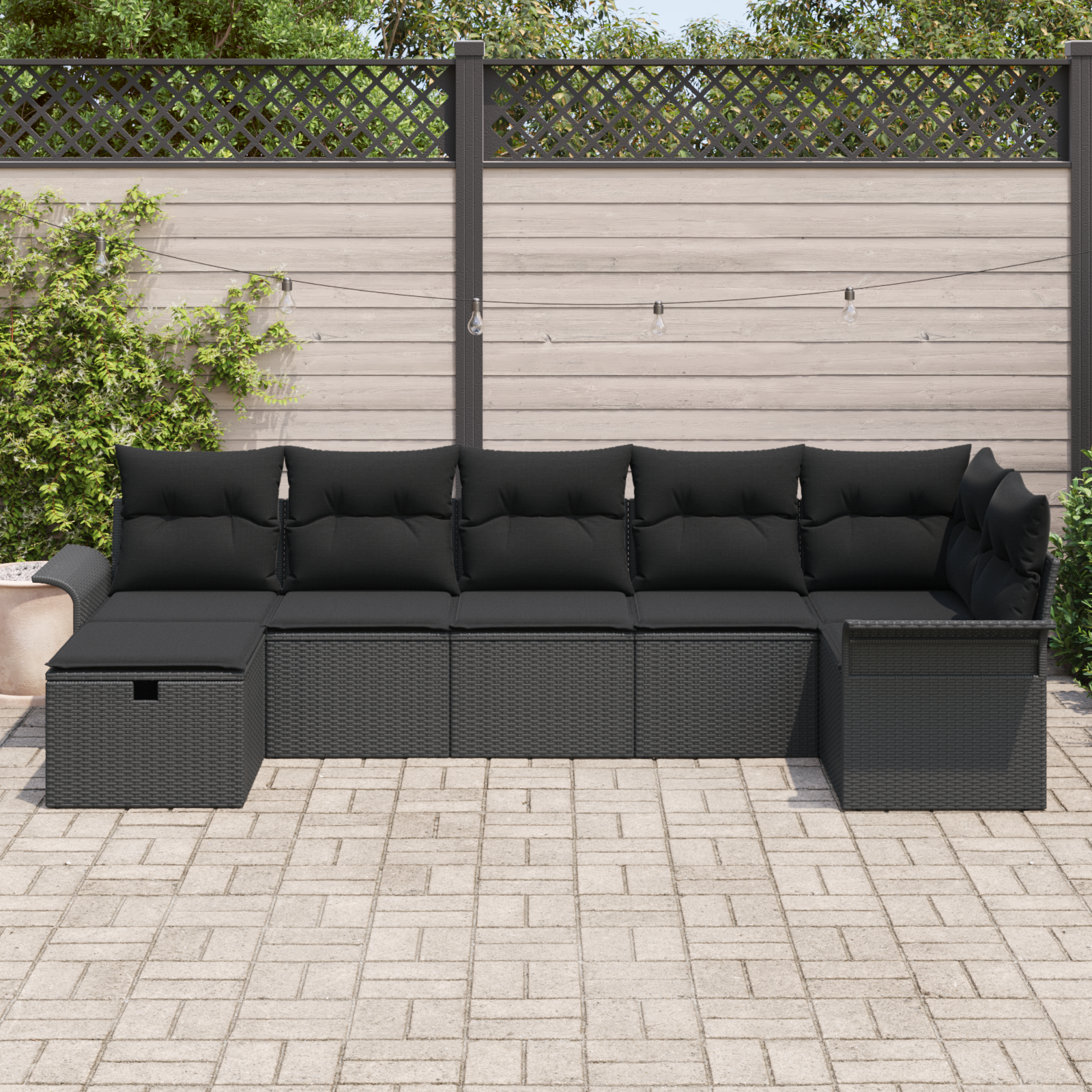 Sodo Sofų Rinkinys su pagalve 7 pcs Juoda poliratanas
