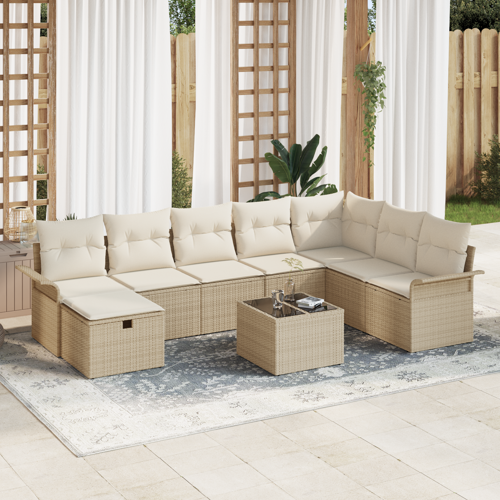 9 dalių sodo sofa rinkinys su pagalvėmis smėlio poli ratanas
