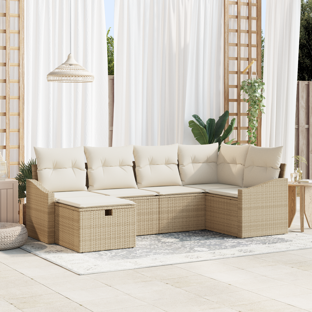 6 dalių sodo sofa komplektas su pagalvėlėmis Smėlio spalvos poli ratanas
